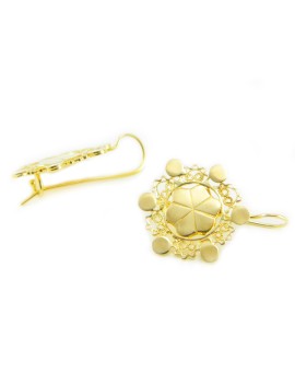 Boucles d'oreilles paillettes fleurs en filigrane d'or jaune _ Fait main