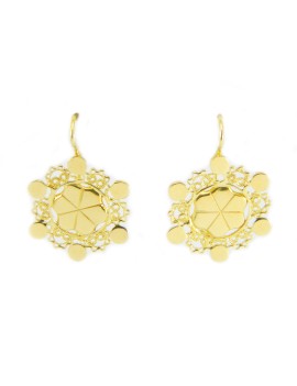 Boucles d'oreilles paillettes fleurs en filigrane d'or jaune _ Fait main