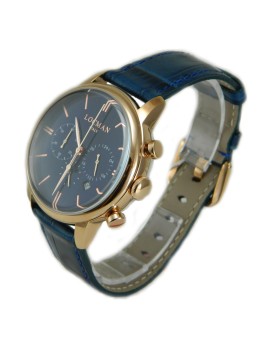 Locman 1960 klassische blaue Chronographenuhr mit roséfarbenem Gehäuse