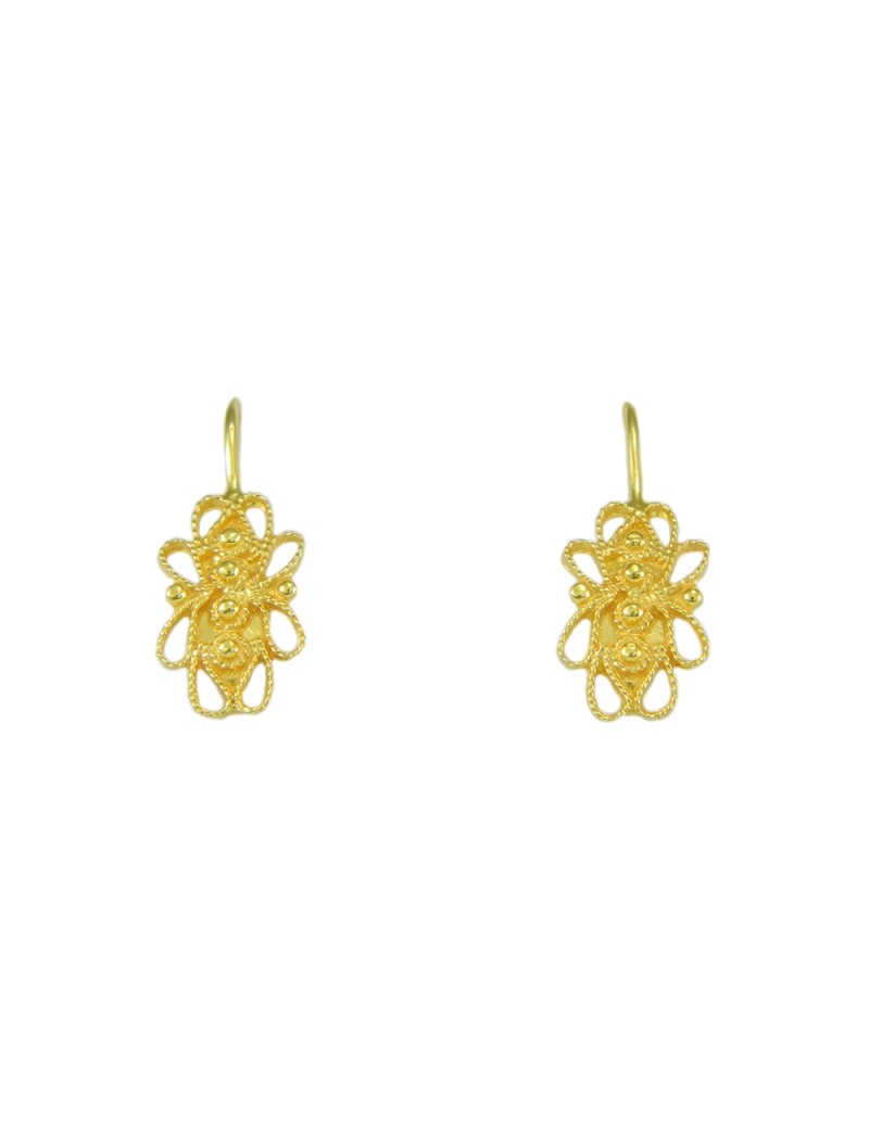 Sardinian filigree yellow gold pierced button earrings