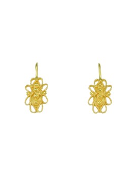 Boucles d'oreilles filigranées en or jaune sarde avec bouton percé