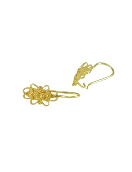 Boucles d'oreilles filigranées en or jaune sarde avec bouton percé