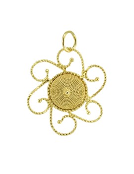 Pendentif en or jaune filigrané en forme de fleur corbula, fabriqué à la main en Sardaigne