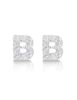 silver and cubic zirconia initial earrings letter B