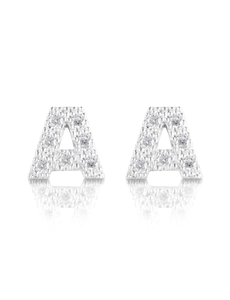 silver and cubic zirconia initial earrings letter A