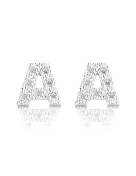 silver and cubic zirconia initial earrings letter A