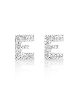 silver and cubic zirconia initial earrings letter E