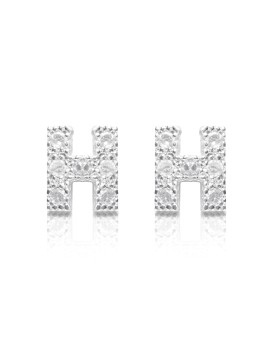 Boucles d'oreilles lettre H en argent et zircon cubique