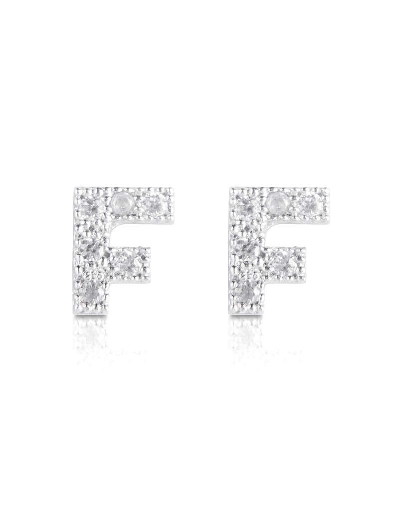 silver and cubic zirconia initial earrings letter F