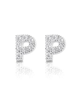 silver and cubic zirconia earrings initial P