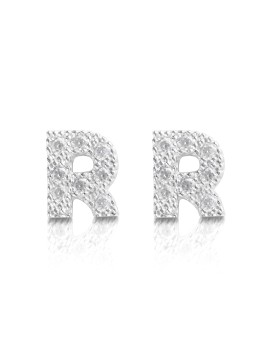 silver and cubic zirconia earrings initial R