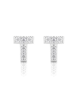 boucles d'oreilles en argent et initiale en zircon cubique T