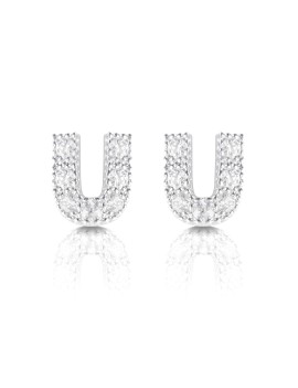 silver and cubic zirconia earrings initial U