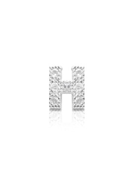 silver earring and cubic zirconia initial H