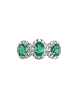 Mirco Visconti classic women's white gold ring with emeralds and diamonds