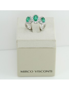 Anello donna classico Mirco Visconti in oro bianco con smeraldi e diamanti
LF144/S