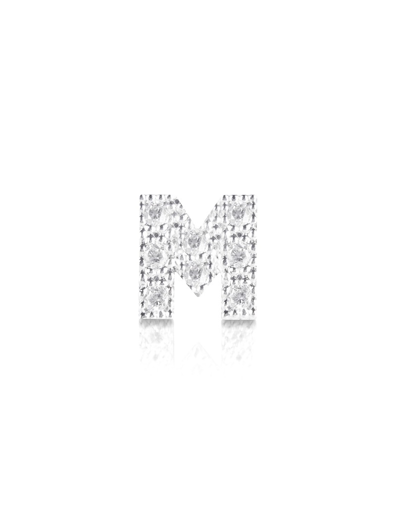 Boucle d'oreille en argent et zircon cubique lettre M