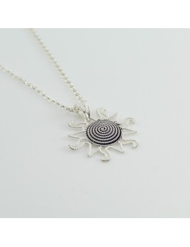 Sardinian silver filigree necklace with corbula sun pendant pendant