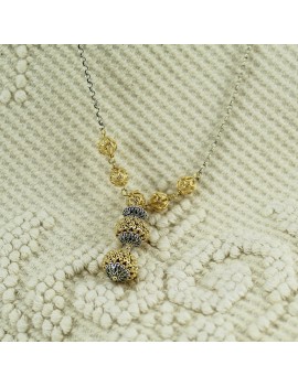 Collana donna sfere filigrana sarda in argento traforate brunite e dorate