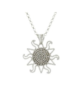 Sardinian silver filigree necklace with sun corbula pendant with cubic zirconia