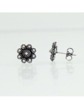 Sardinian filigree honeycomb women's earrings in burnished silver