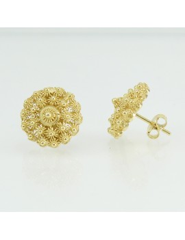 Sardinian honeycomb filigree silver earrings yellow gold plated large