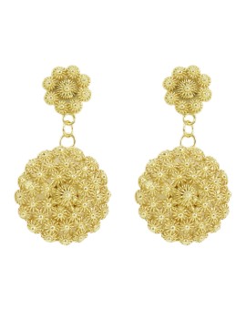 Women's silver gilt filigree Sardinian honeycomb flower pendant earrings