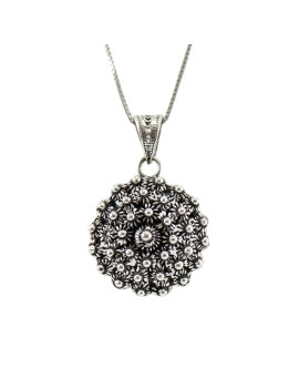 Sardinian filigree pendant necklace in burnished silver