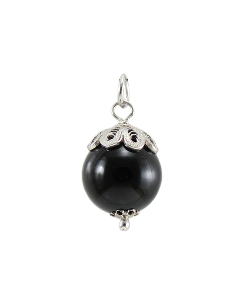 Su Coccu rhodium-plated silver pendant with black onyx lucky charm Sardinia