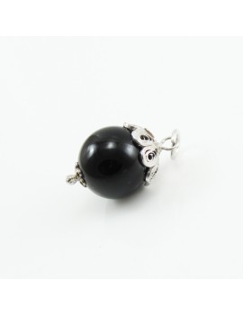 Su Coccu rhodium-plated silver pendant with black onyx lucky charm Sardinia jewel