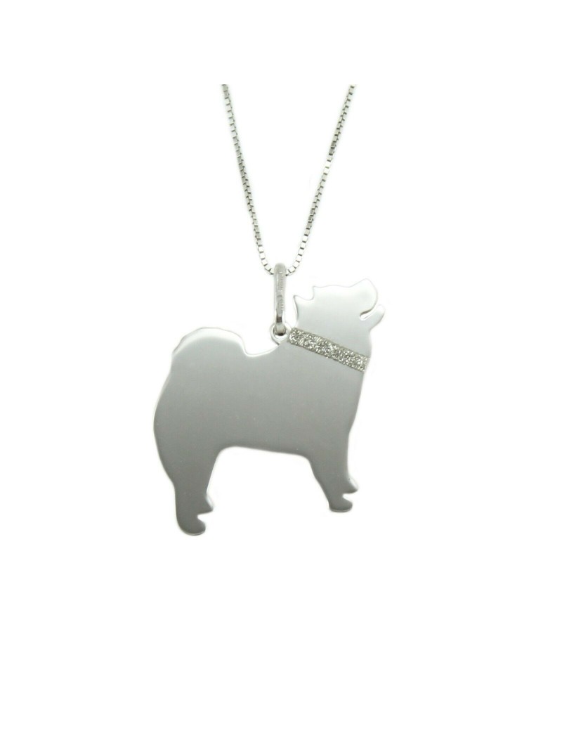 Pendentif en argent 925 en forme de chien Chow Chow avec collier