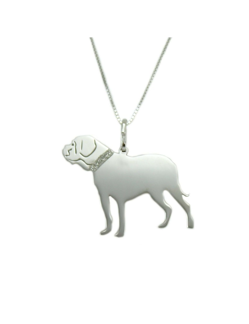 925 Sterling Silber Bordeauxdogge Anhänger mit Halsband