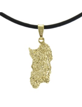 Men's caoutchouc necklace with gold-plated silver Sardinia pendant with embossed mountains