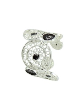 Women's silver ring open band with Sardinian filigree openworked circles in burnished