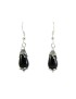 Sardinian women's earrings with Su Coccu pendant in burnished silver onyx drop