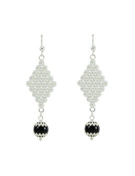 Sardinian women's silver rhombus earrings honeycomb work and pendant su coccu