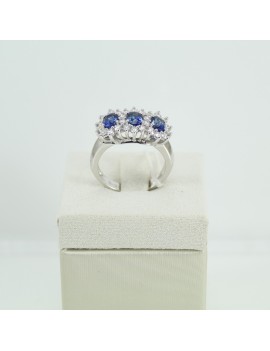 Women's white gold ring and three sapphires and diamonds