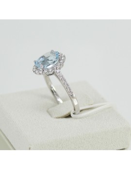 Mirco Visconti classic women's white gold ring with aquamarine and diamonds