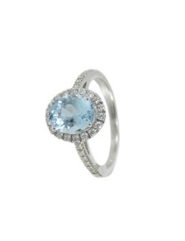 Mirco Visconti classic women's white gold ring with aquamarine and diamonds