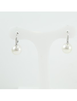 Orecchini donna con perle australiane grandi 11 mm in oro bianco e diamanti