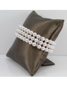 Bracciale donna perle akoya tre fili con chiusura oro bianco e diamanti Coscia