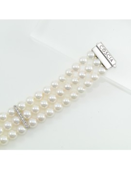 Bracciale donna perle akoya con chiusura oro bianco diamanti Coscia