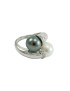 White gold women's ring Tahiti gray pearl and white Australian contrarié with diamonds Thigh