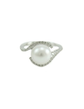 Women's white gold Australian pearl ring 10 mm with diamonds Thigh