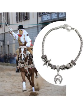 Sardinian silver bracelet Sa Sartiglia with Componidori mask star and horse