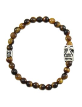 Men's elastic bracelet Sardinian Mamuthones mask in silver and tiger eye