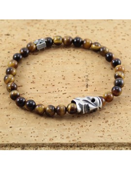 Sardinian Mamuthones mamoiada silver and tiger eye mask elastic bracelet