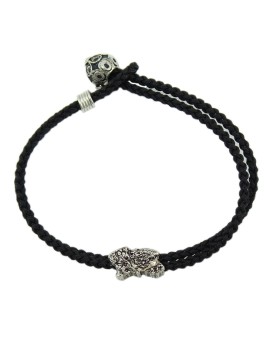 Men's black sagola bracelet with sardinia center and silver button