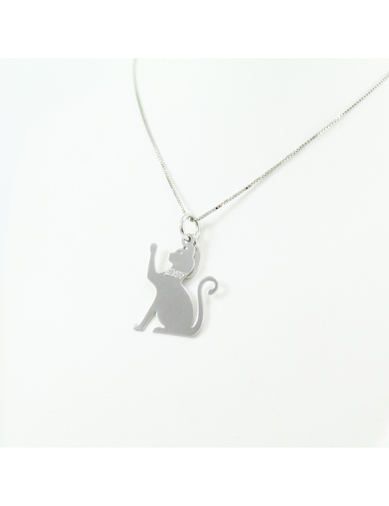 Collana con pendente gatto coda dritta in argento 925‰