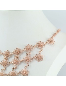 Sardinian filigree rose gold plated silver honeycomb flower women's choker necklace